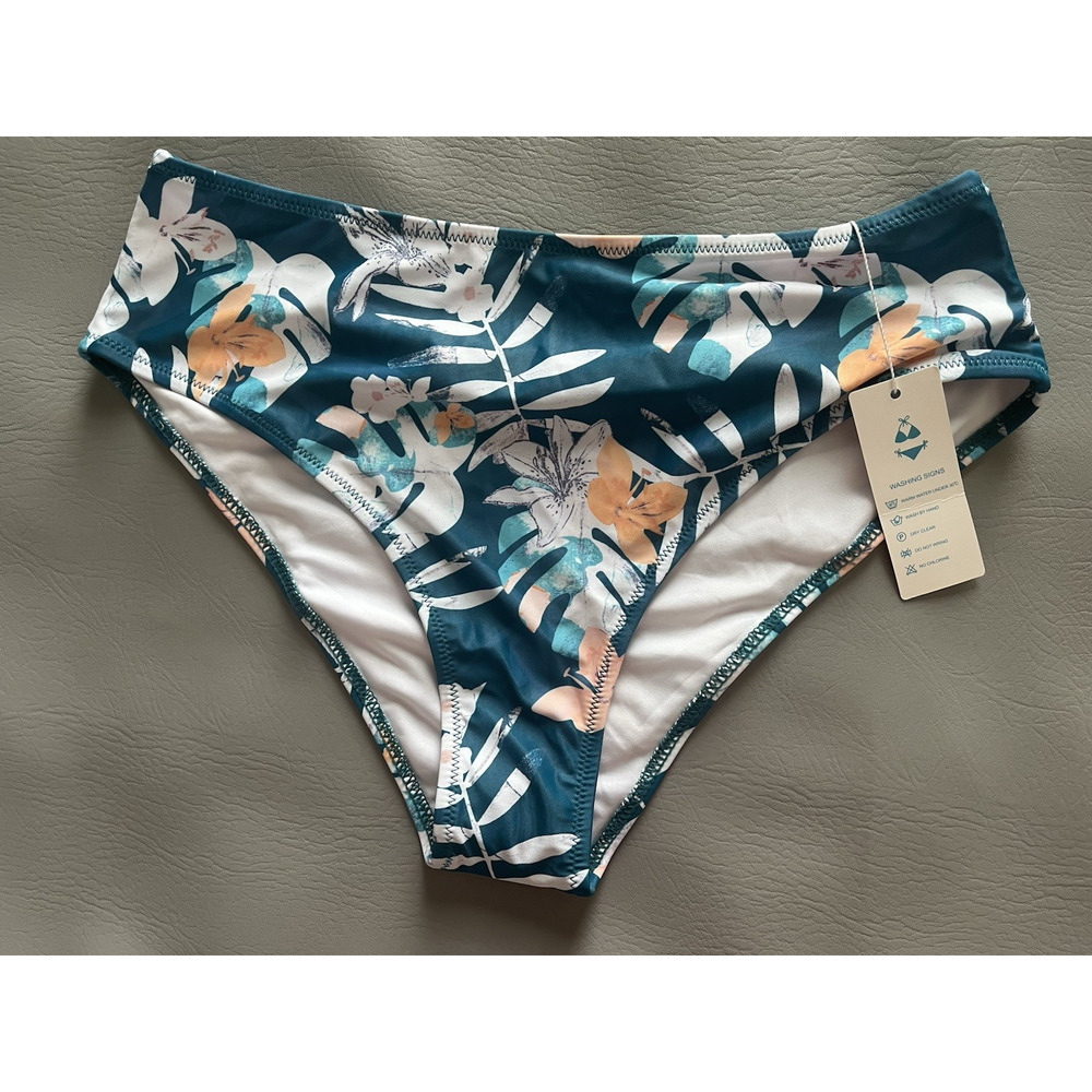 Beachsissi | Women Large | Modest Swim Bottom | Trop Teal | Hibiscus Print | NWT